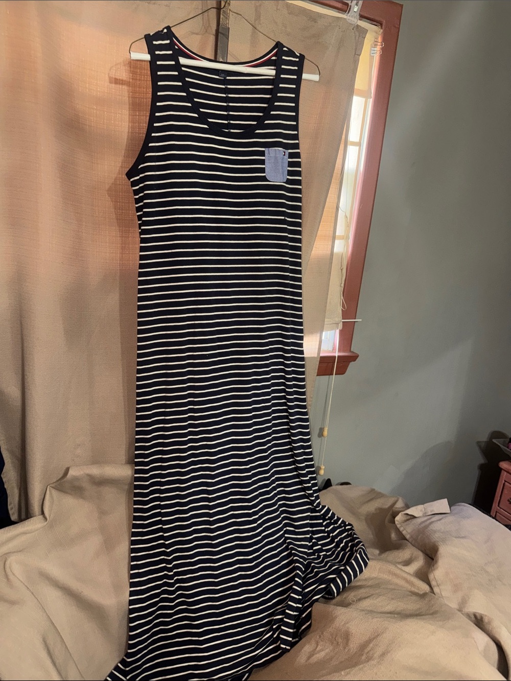 Tommy Hilfiger Black and White Striped Tank Maxi Dress